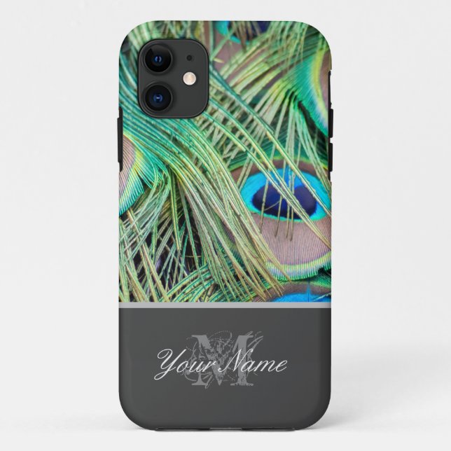 Customizable Monogram colorful peacock feathers! Case-Mate iPhone Case (Back)