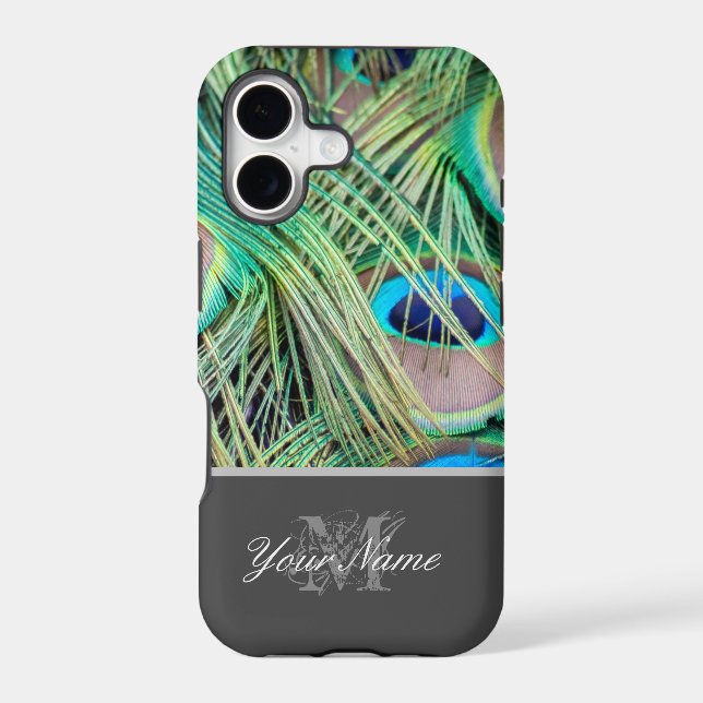 Customizable Monogram colorful peacock feathers! Iphone Case (Back)
