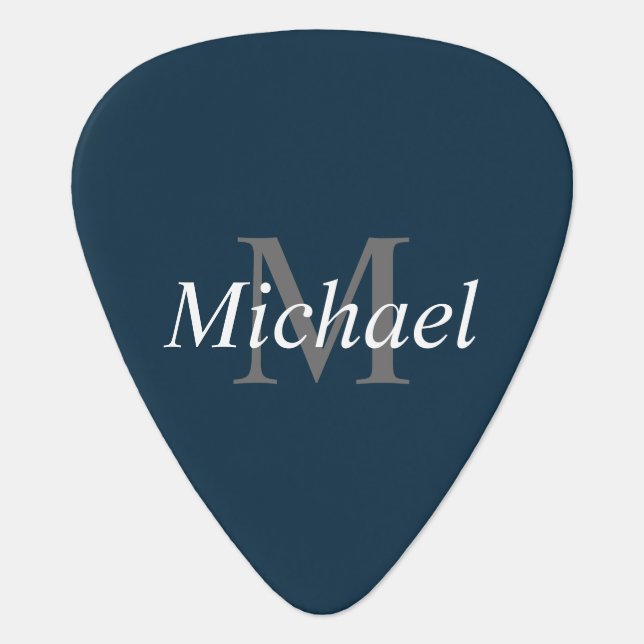 Customizable Monogram Deep Blue Guitar Pick (Front)