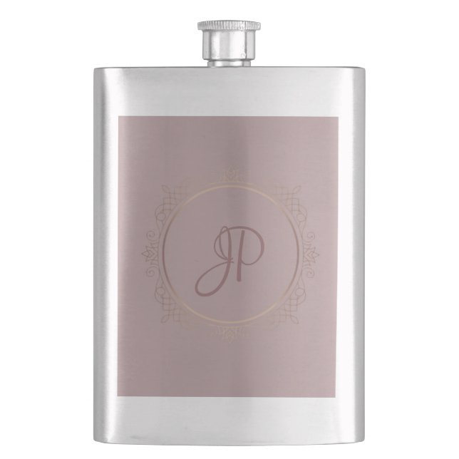 Customizable Monogram Elegant Rose Gold Template Flask (Front)