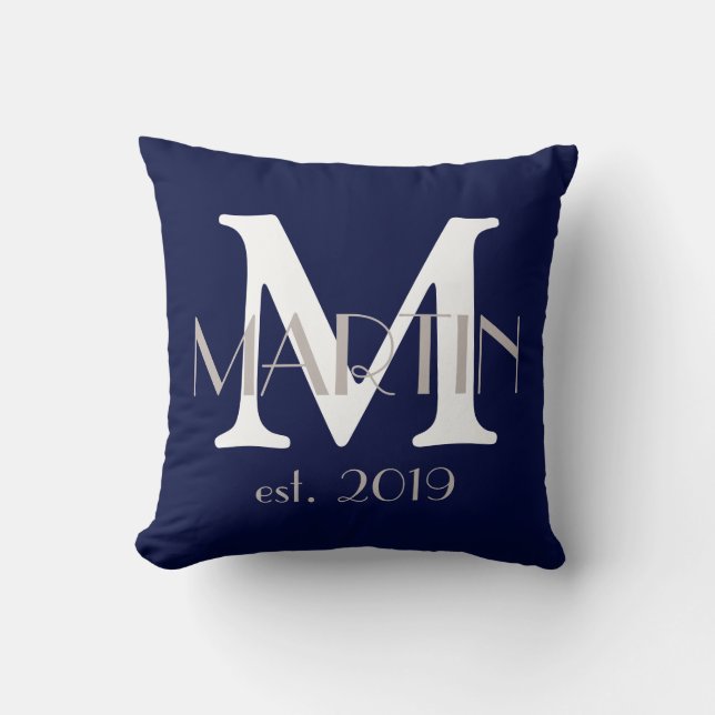 Customizable Monogram Family Name and Year Pillow (Front)