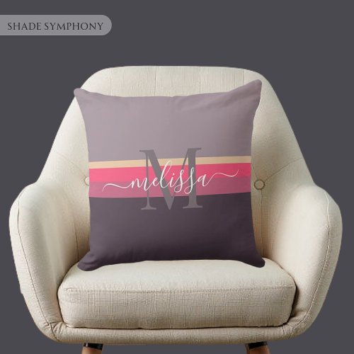 Customizable Monogram Gray Pink Purple Color Block Throw Pillow