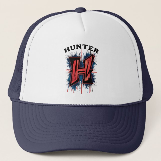 Customizable Monogram "H" - Graffiti Spray Paint Trucker Hat (Front)
