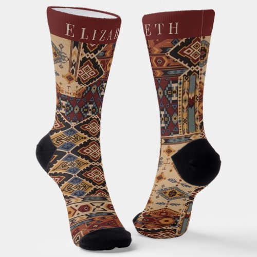 Customizable Monogram Initial  Aztec Style design Socks