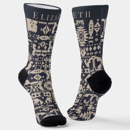 Customizable Monogram Initial  Aztec Style design Socks