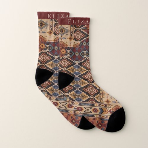 Customizable Monogram Initial  Aztec Style design Socks