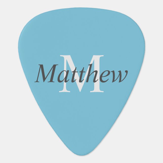 Customizable Monogram Light Blue Guitar Pick (Front)