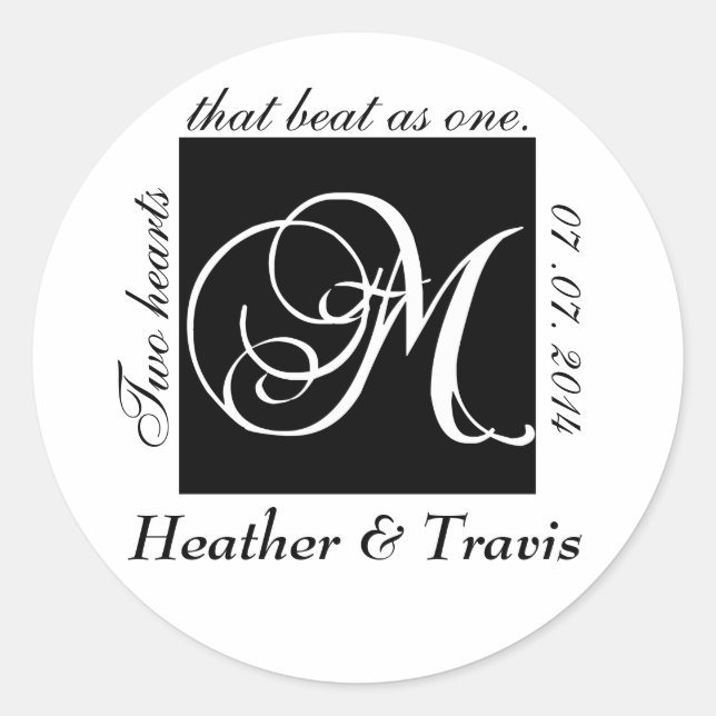 Customizable Monogram M Wedding Sticker Black (Front)