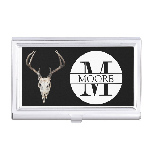 Customizable Monogram Name Deer Skull Business Card Case (Front)