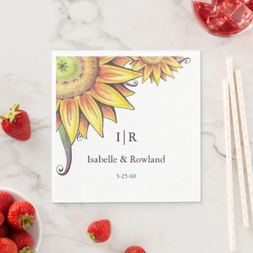 Customizable Monogram  Name Sunflower Wedding Napkins