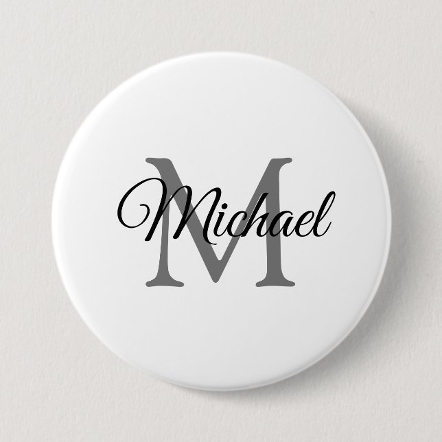 Customizable Monogram Name White Template Large Button (Front)
