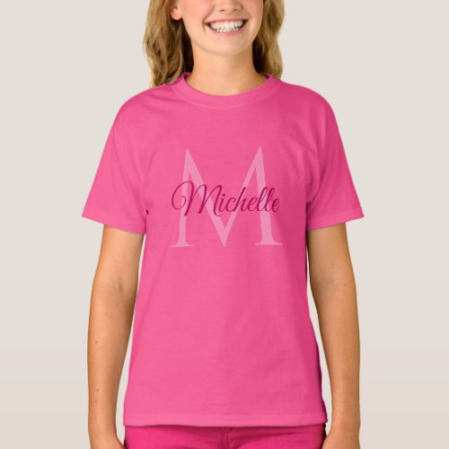 Customizable Monogram Name Wow Pink Girls T_Shirt