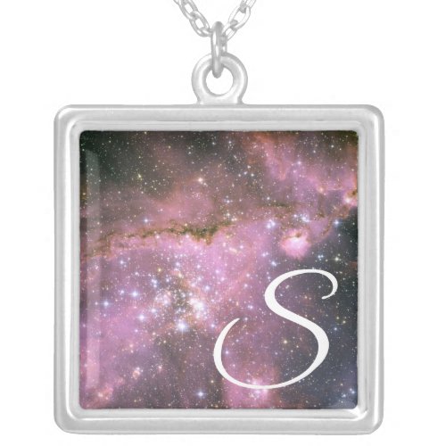 Customizable MonogramName Young Stars in pink Silver Plated Necklace