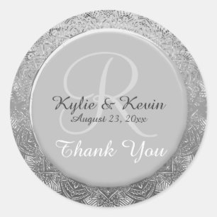 Customizable Monogram Silver Wedding Thank You Classic Round Sticker