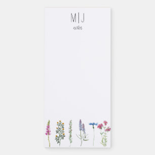 Customizable Monogram Watercolor Wildflowers Gift Magnetic Notepad