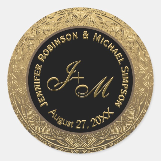 Customizable Monogram Wedding Seal Gold and Black (Front)