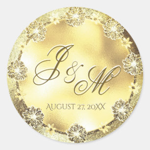 Customizable Monogram Wedding Seal Gold FLowers