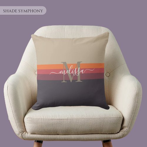 Customizable Monogram with Beige Black ColorBlock  Throw Pillow