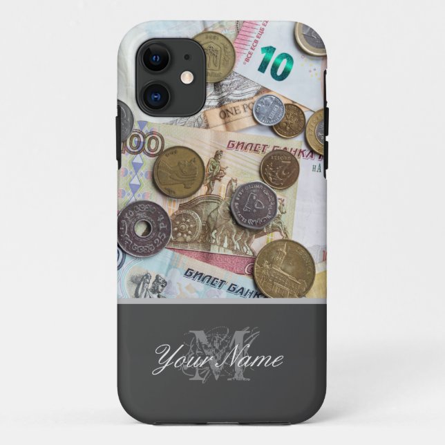 Customizable Monogram with coins and bank notes! Case-Mate iPhone Case (Back)