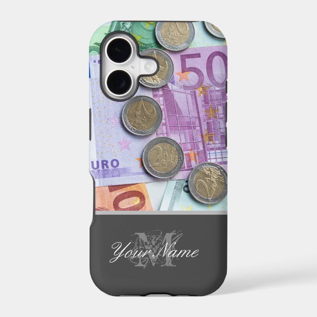 Customizable Monogram with coins and bank notes! Iphone Case (Back)
