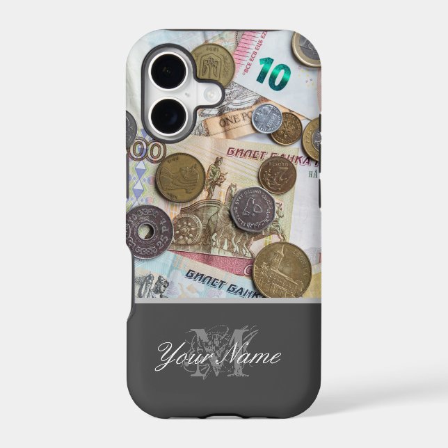 Customizable Monogram with coins and bank notes! Iphone Case (Back)