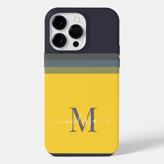 Customizable Monogram with Cute Stripe Color Block Iphone Case (Back)