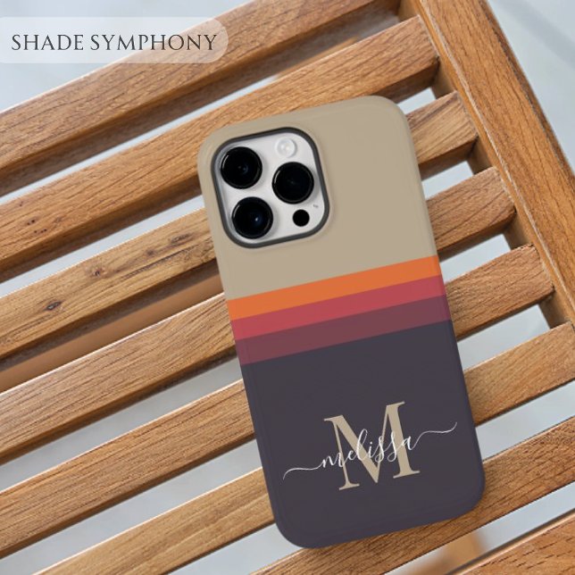 Customizable Monogram with Cute Stripe Color Block Iphone Case (Customizable Monogram with brown black red orange purple Cute Stripe Color Block iPhone Case
)