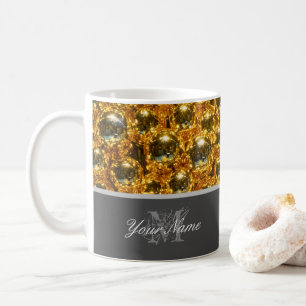 Customizable Monogram with golden christmas balls! Coffee Mug