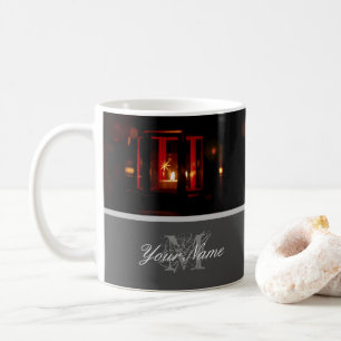 Customizable Monogram with golden christmas lights Coffee Mug