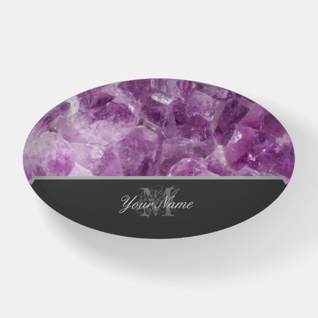 Customizable Monogram with precious Amethyst gem! Paperweight (Front)