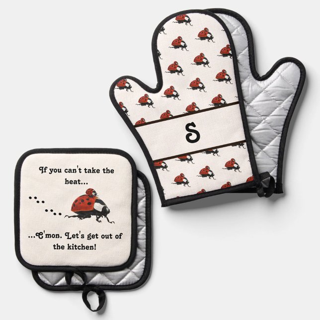 Customizable Monogrammed Ladybug  Oven Mitt & Pot Holder Set (Creator Uploaded)