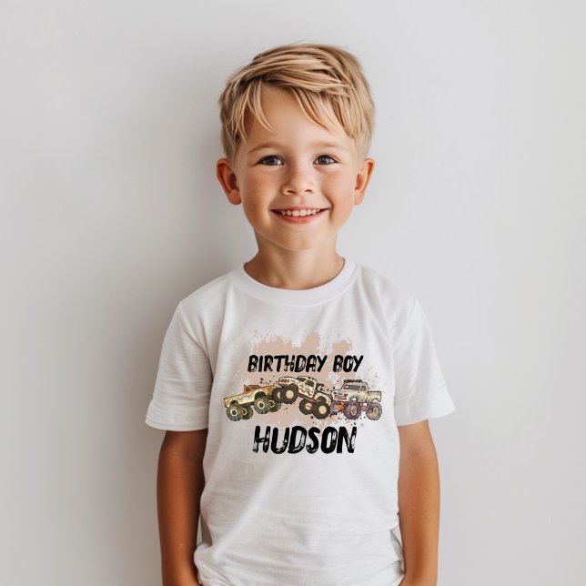 Customizable Monster Truck Birthday Boy Name T-Shirt (Creator Uploaded)