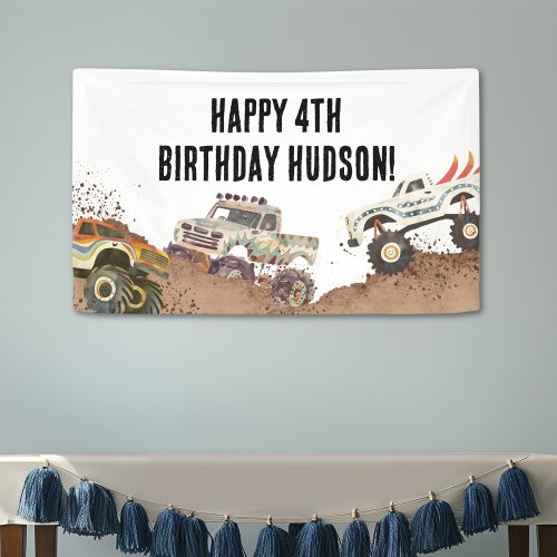 Customizable Monster Trucks Boys Birthday  Banner