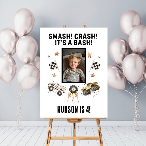 Customizable Monster Trucks Boys Birthday Photo  Poster