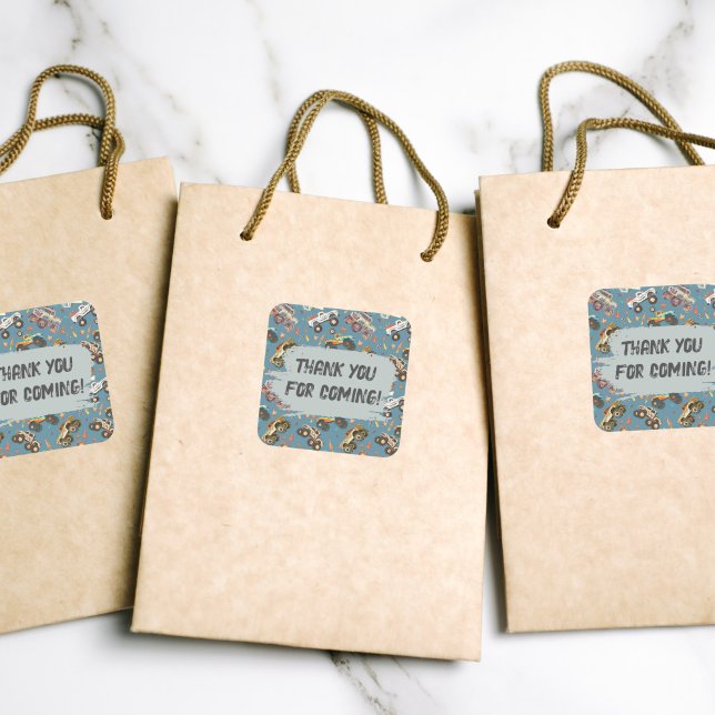 Customizable Monster Trucks Racing Birthday Party Square Sticker (Creator Uploaded)