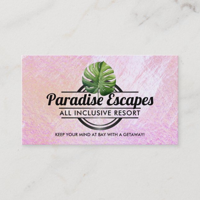 Customizable Monstera leaf logo business cards (Front)