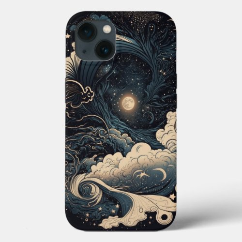 Customizable Moonlit Sea Waves Fantasy iPhone 13 Case
