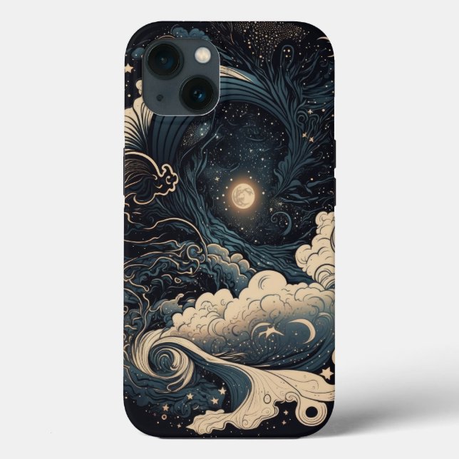 Customizable Moonlit Sea Waves Fantasy Case-Mate iPhone Case (Back)