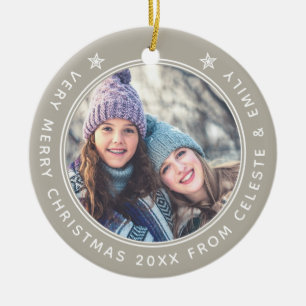 Customizable Mother Daughter Taupe Merry Christmas Ceramic Ornament