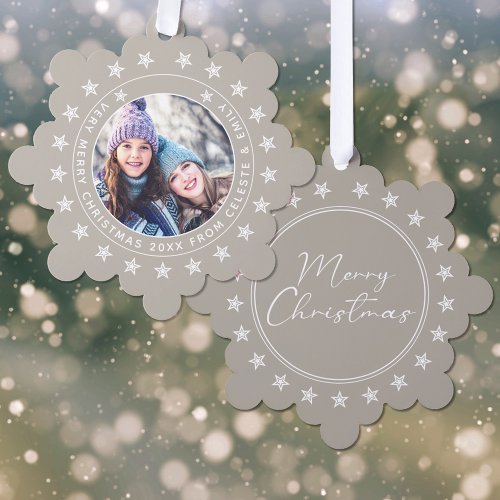 Customizable Mother Daughter Taupe Merry Christmas Ornament Card