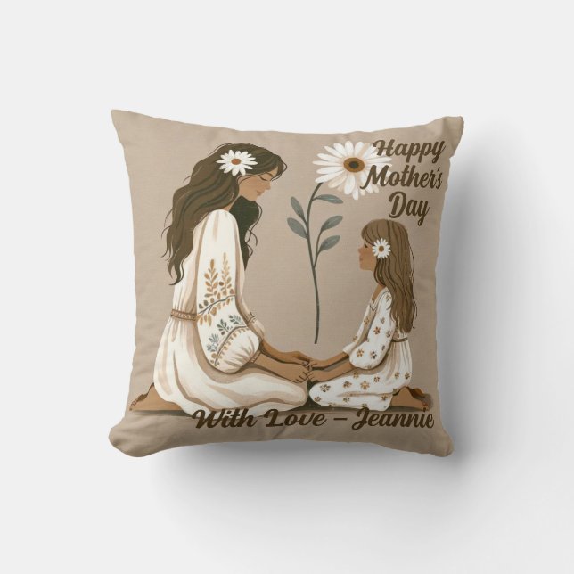 Customizable Mother’s Day. Boho Mother’s Day. Throw Pillow (Front)