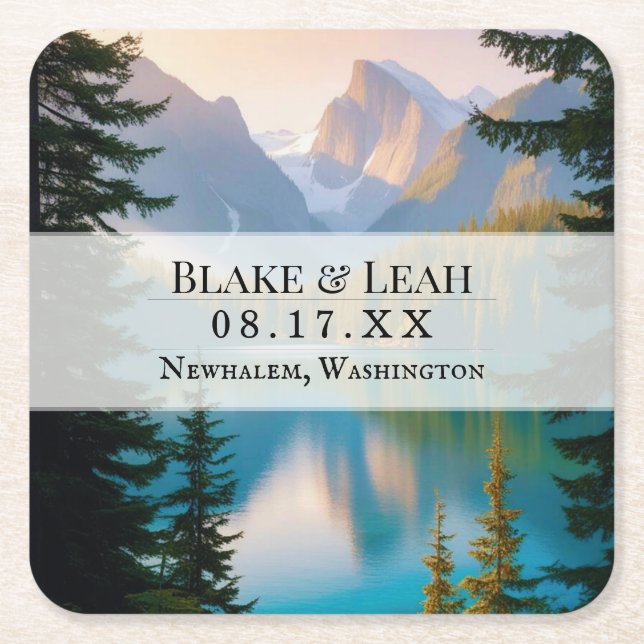 Customizable Mountain Lake Event Wedding Coaster (Front)