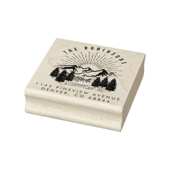 Customizable Mountain & Pine Trees Return Address Rubber Stamp
