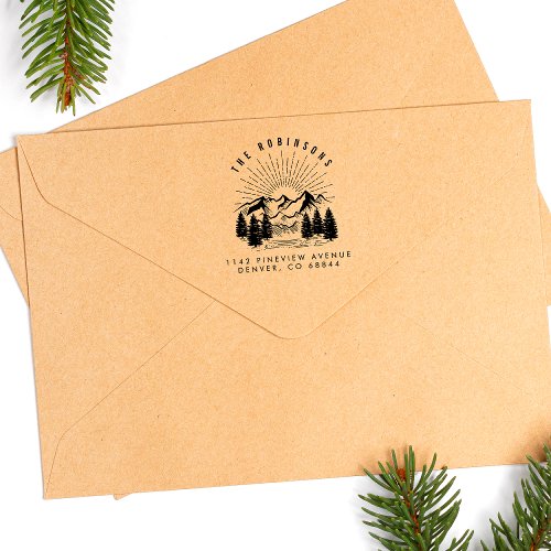Customizable Mountain  Pine Trees Return Address Rubber Stamp