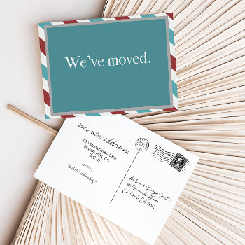 Customizable Moving Announcement // Airmail Teal by freshpaperie at Zazzle