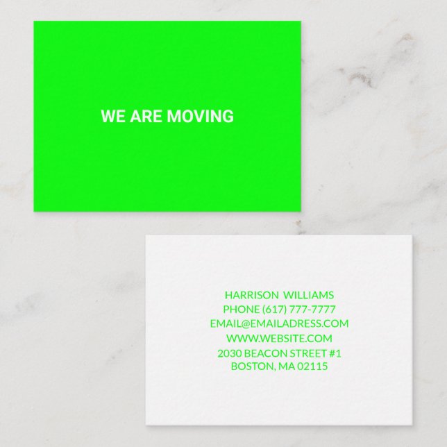Customizable Moving change name address neon green Enclosure Card (Front/Back)