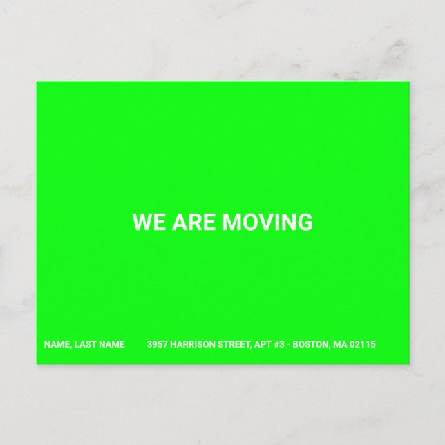 Customizable Moving change name address neon green Postcard (Front)