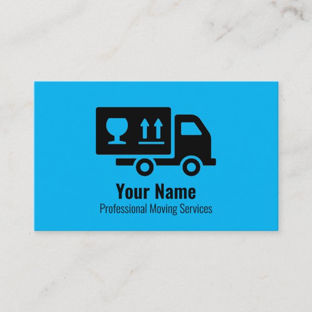 Customizable moving services blue business card (Front)