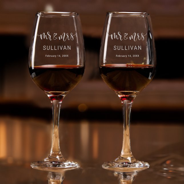 Customizable Mr. & Mrs. Calligraphy  Wine Glass (Creator Uploaded)