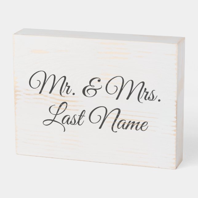 Customizable Mr. & Mrs. Family Name, black white Wooden Box Sign (Angled Horizontal)